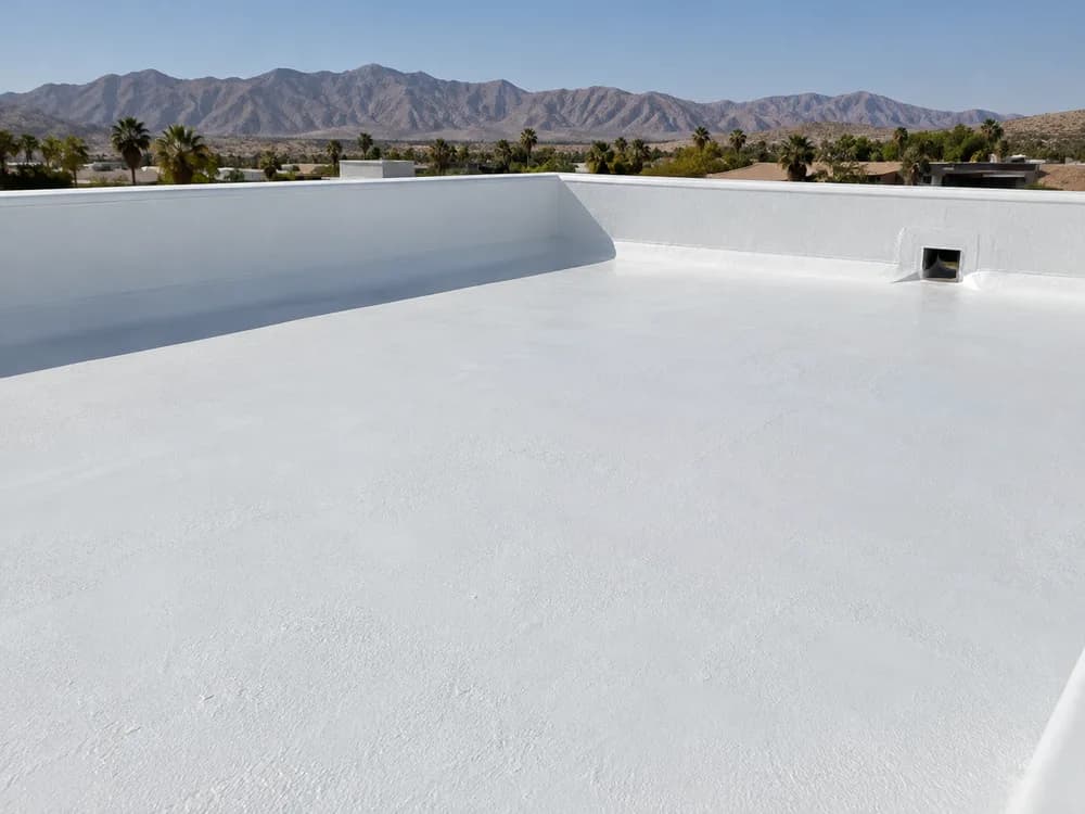Representative white coated foam roof with continuous surface and parapet details